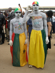 Spectators dressed in national colours at Black Star Square in Accra, 6 March 2007 © Carola Lentz. 
